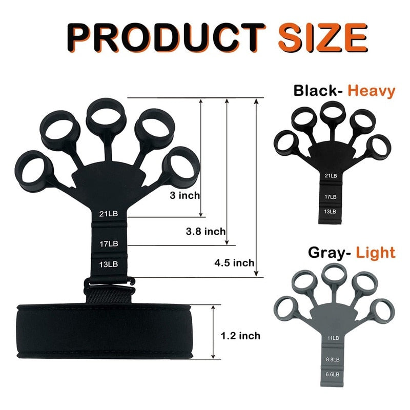 Set Extensoare si Banda Elastica pentru Intarirea Degetelor, Silicon, Negru si Gri, 6 Nivele de Rezistenta