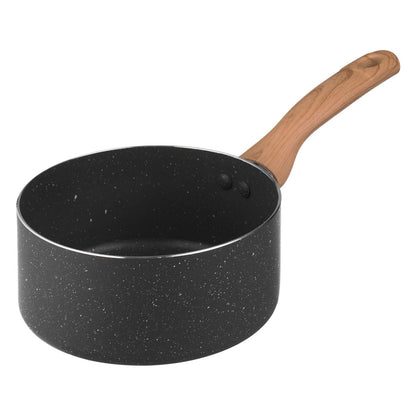 Oala cu maner efect de lemn, antiaderentă, 16cm, negru/maro