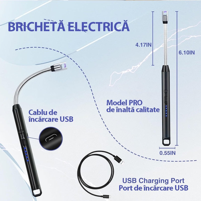Bricheta electrica reincarcabila, rotativa 360°, anti-vant, afisaj LED, negru, 1.5x25cm