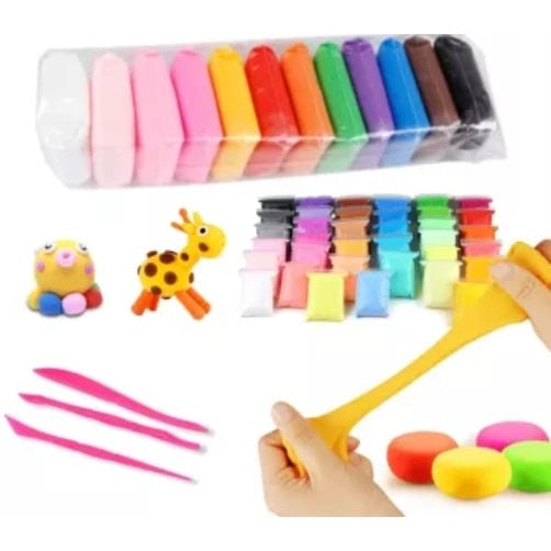 Set Plastilina inteligenta, Modelling Clay, 12 pungi, multicolora, cu accesorii, 120 grame