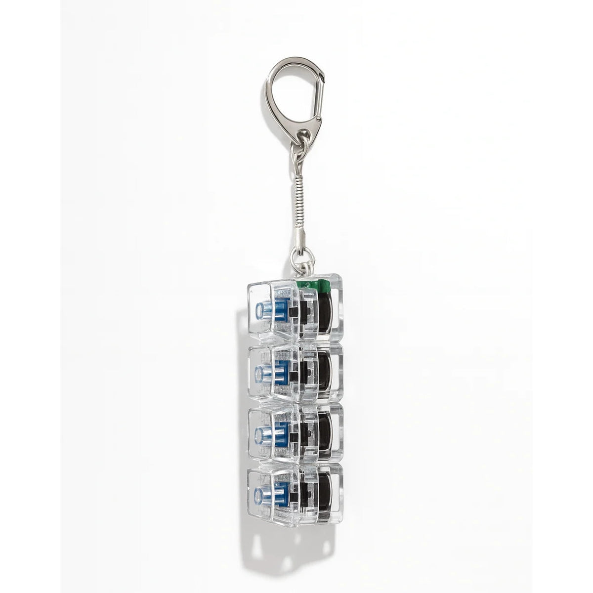 Breloc Antistres cu 4 Taste Mecanice, Jucarie Fidget cu Lumini LED Multicolore, Clicky Switch, Transparent