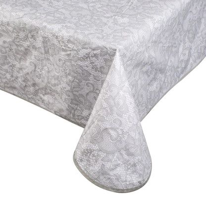 Fata de Masa Plastifiata Alba Gri Dantela 180x140cm, DAMO