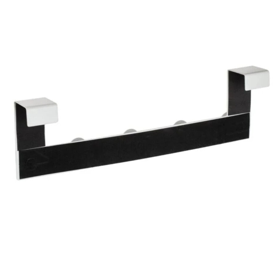 Cuier cu fixare pentru usa, cu 5 carlige, metalic, alb, 53x4x10.5cm