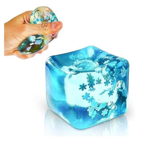 Cub antistres squishy 5 cm albastru, jucarie senzoriala moale cu fulgi, elastic, relaxare