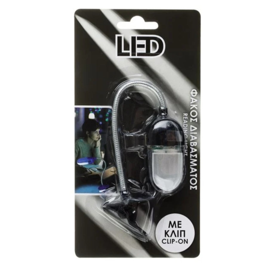 Lanterna de citit, cu clips de prindere si LED alb, neagra, 22x3cm