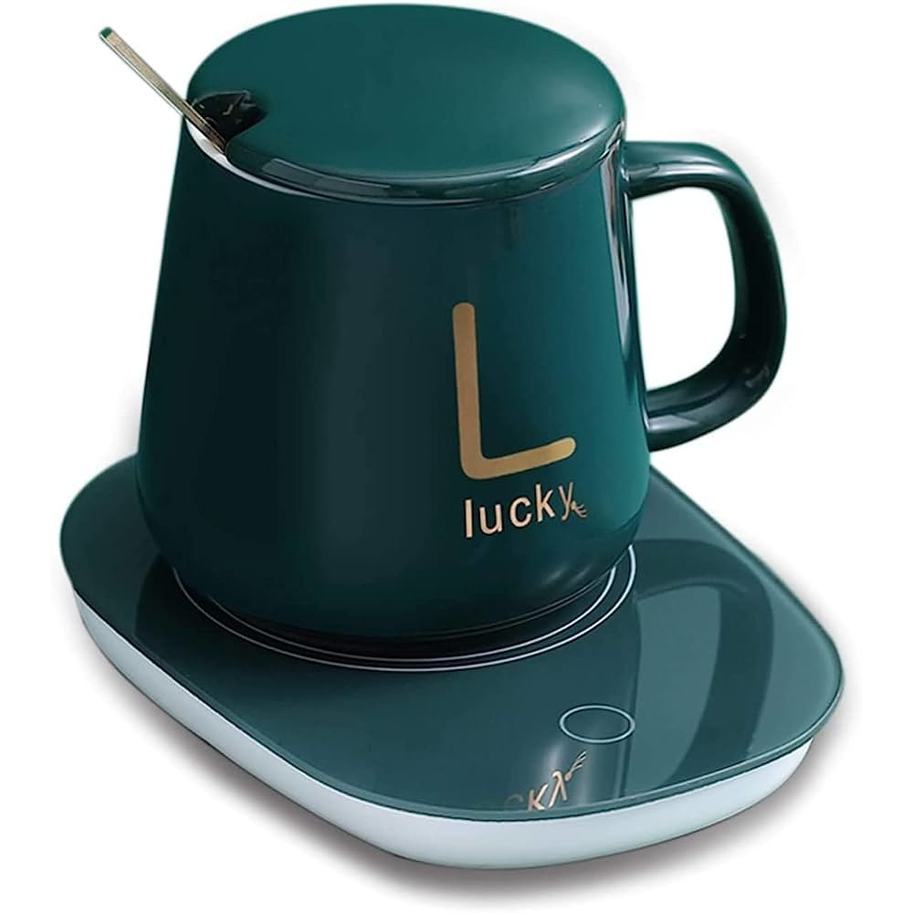Set cana ceramica, cu incalzire, verde cu auriu, 350 ml