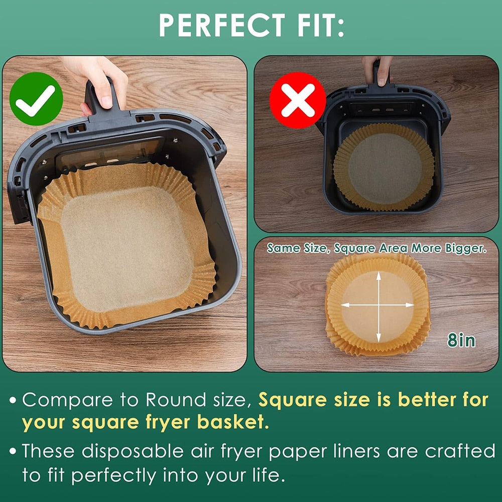 Set 100 hartie de copt pentru Air Fryer, 20cm×20cm×4.5cm, Maro