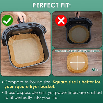 Set 100 hartie de copt pentru Air Fryer, 20cm×20cm×4.5cm, Maro