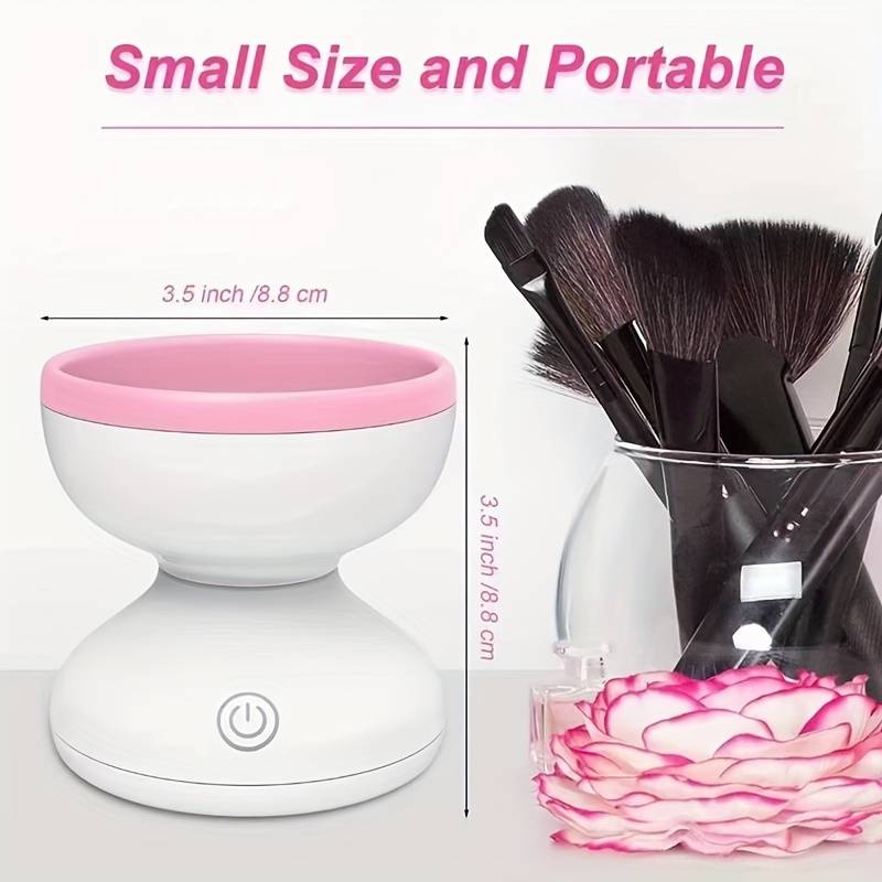 Aparat curatare pensule de machiaj, Incarcare prin USB, 8.8x8.8x8.8cm, roz/Alb