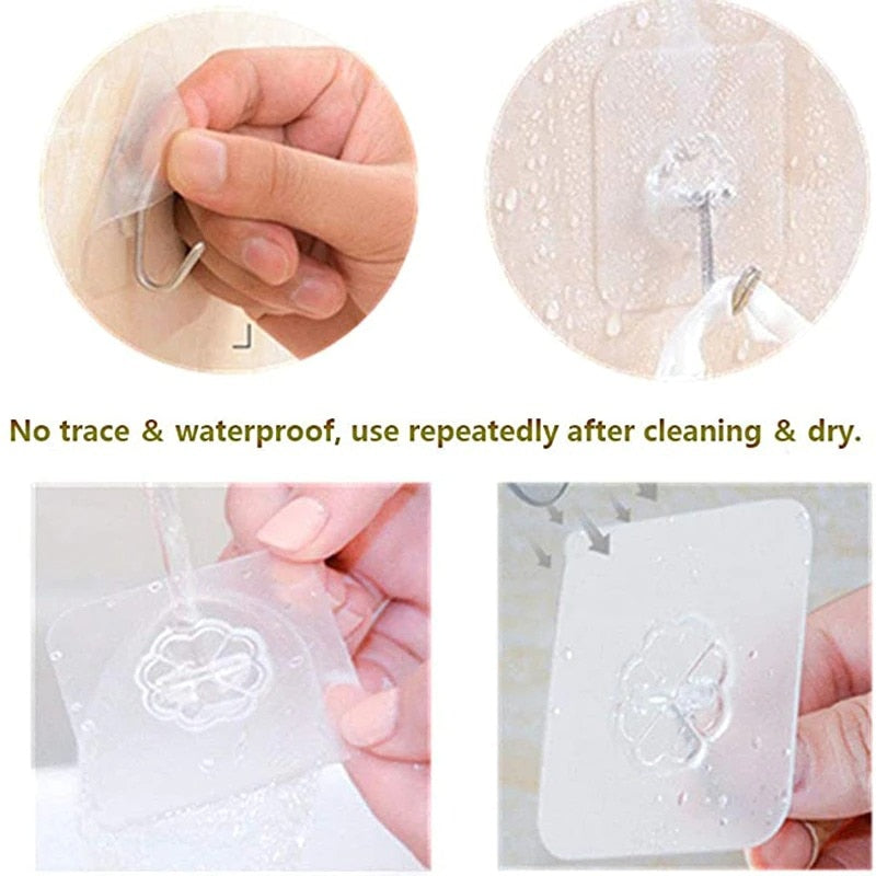 Set 3 Cuiere cu adeziv super rezistent, suport baie, suport prosop/halat, 3 agatatori cuier autoadeziv, transparent