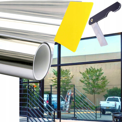Folie autoadeziva efect oglinda 300x50 cm argintiu, protectie solara si intimitate, aplicare usoara pe geamuri, anti-UV, redu