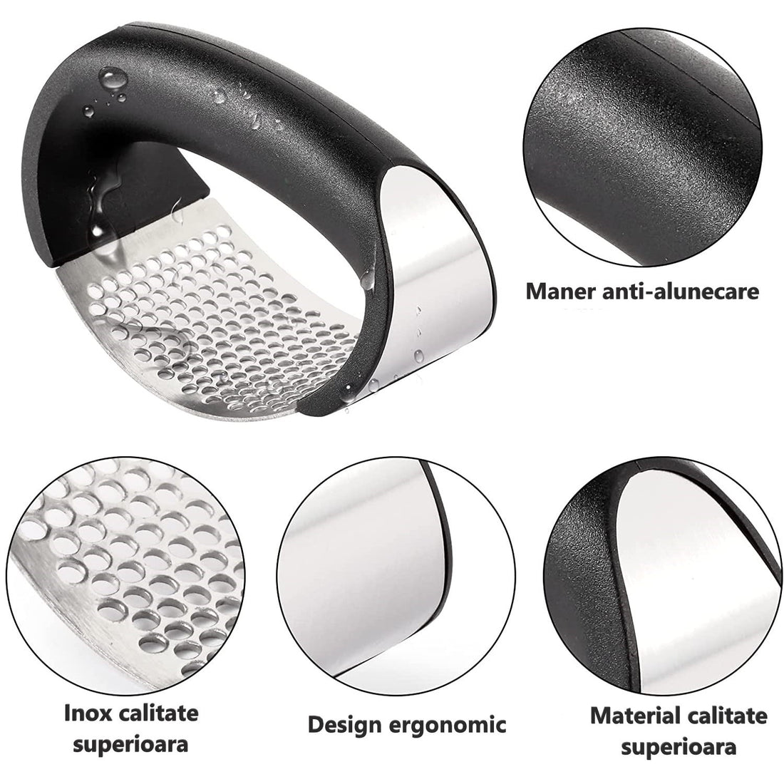 Zdrobitor usturoi, presa manuala curbata, inox usor de curatat