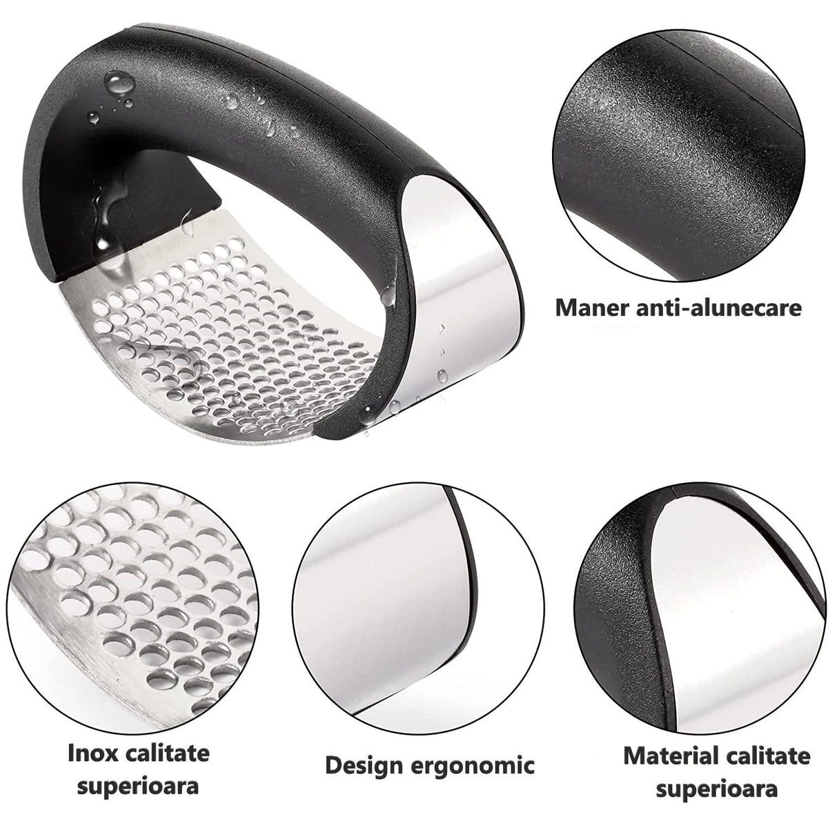 Zdrobitor usturoi, presa manuala curbata, inox usor de curatat