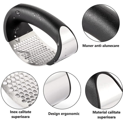 Zdrobitor usturoi, presa manuala curbata, inox usor de curatat