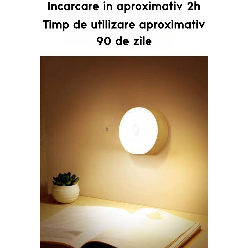 Set 4 Lampi LED 2W cu senzori de lumina / miscare, incarcare USB
