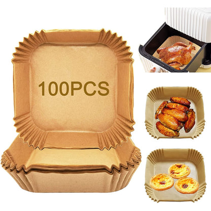 Set 100 folii pentru prajit, Senmase, Hartie, Unica folosinta, Patrat, 16x16x4.5 cm, Maro