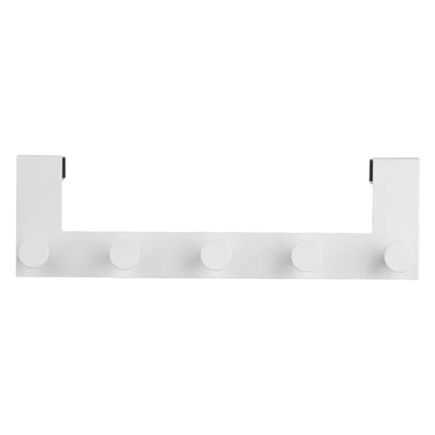 Cuier cu fixare pentru usa, cu 5 carlige, metalic, alb, 53x4x10.5cm