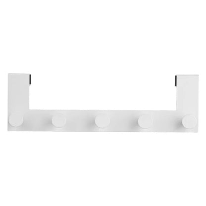 Cuier cu fixare pentru usa, cu 5 carlige, metalic, alb, 53x4x10.5cm
