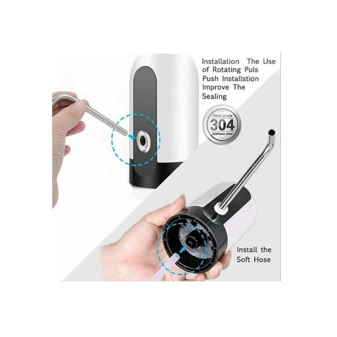 Pompa electrica pentru bidonul cu apa, cablu USB inclus, alb/negru, 12.5 x 7 cm