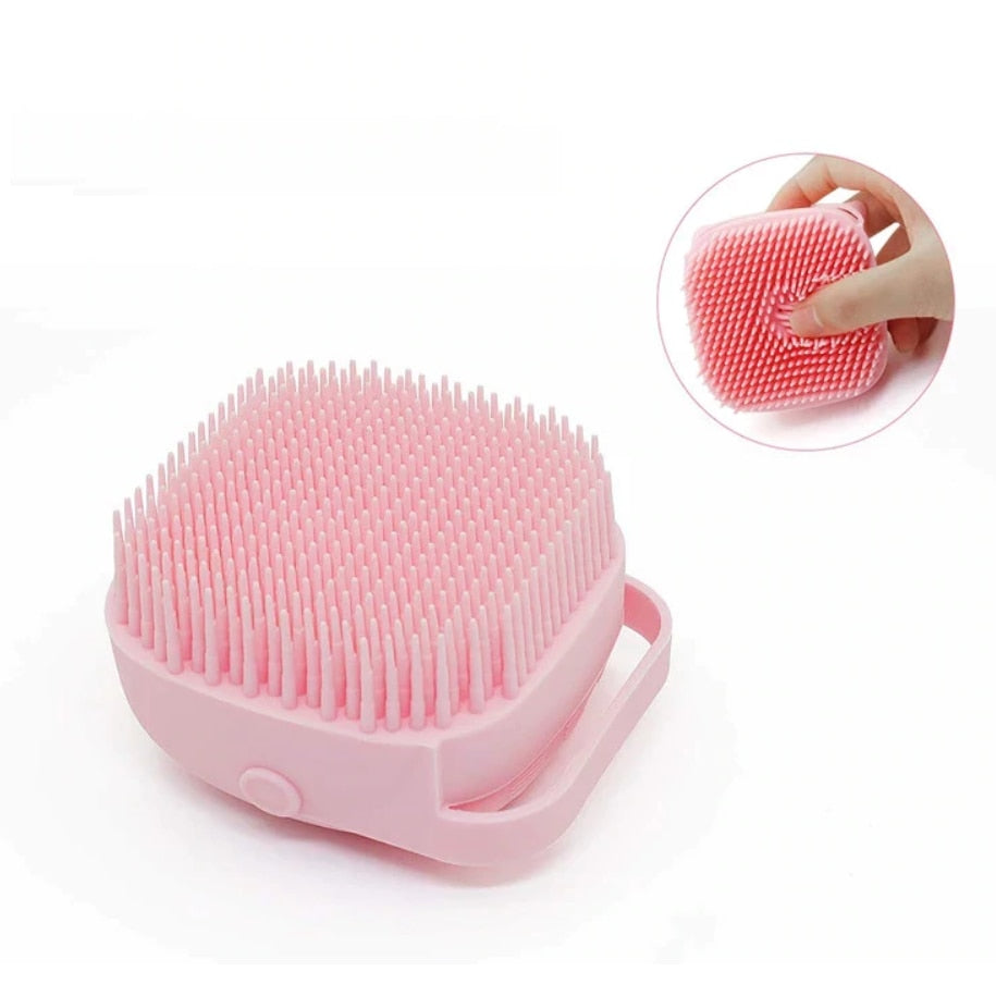 Burete din Silicon Soft pentru Curatare Corporala, Capilara, Rezervor 80ml pentru Sampon, Gel de Dus, 8.5 x 8 x 5.5 cm, Roz