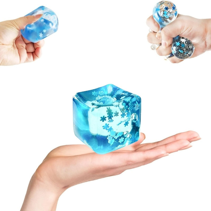 Jucarie Squeezing & Fidgeting cu Miscare Interactiva si Lumini Fosforescente | Ice Cube Anti-Stres Reversibil (Fulgi de Zapad