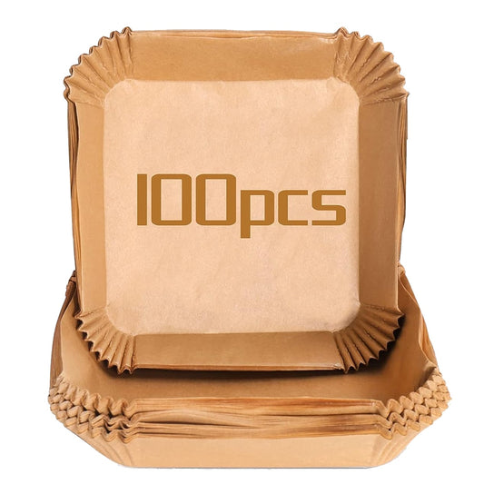 Set 100 hartie de copt pentru Air Fryer, 20cm×20cm×4.5cm, Maro