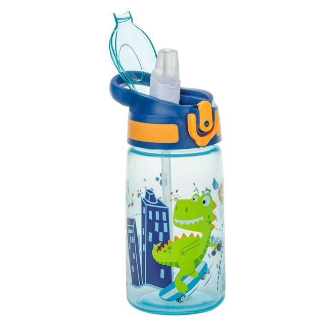 Sticla de apa copii, Cu pai si maner, 500 ml, Dinozaur, Pop Up, Pentru Scoala si Gradinita