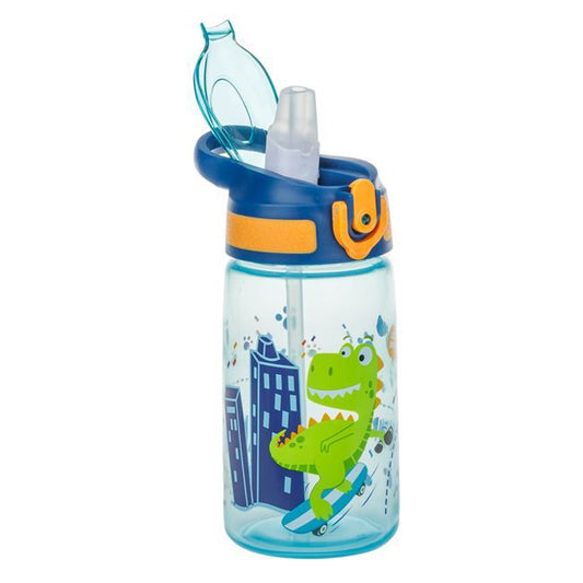 Sticla de apa copii, Cu pai si maner, 500 ml, Dinozaur, Pop Up, Pentru Scoala si Gradinita