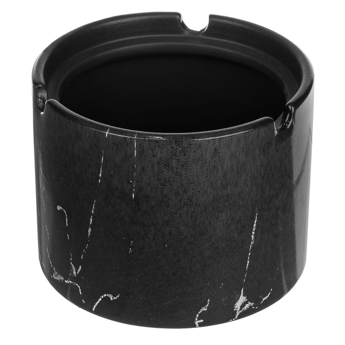 Scrumiera cilindrica, ceramica model marmura negru cu capac bambus 10x7cm