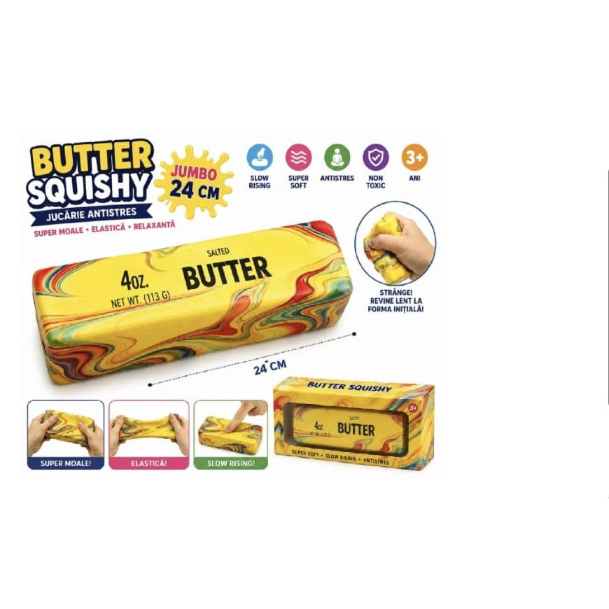Jucarie antistres, Butter Squishy, design realist, textura moale, galben/multicolor