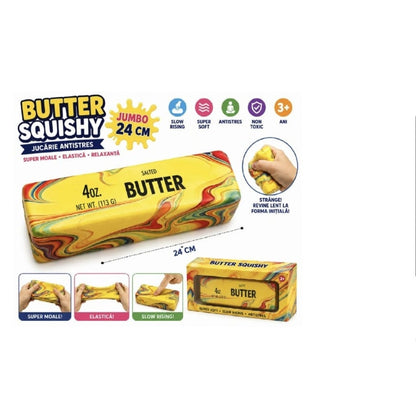 Jucarie antistres, Butter Squishy, design realist, textura moale, galben/multicolor