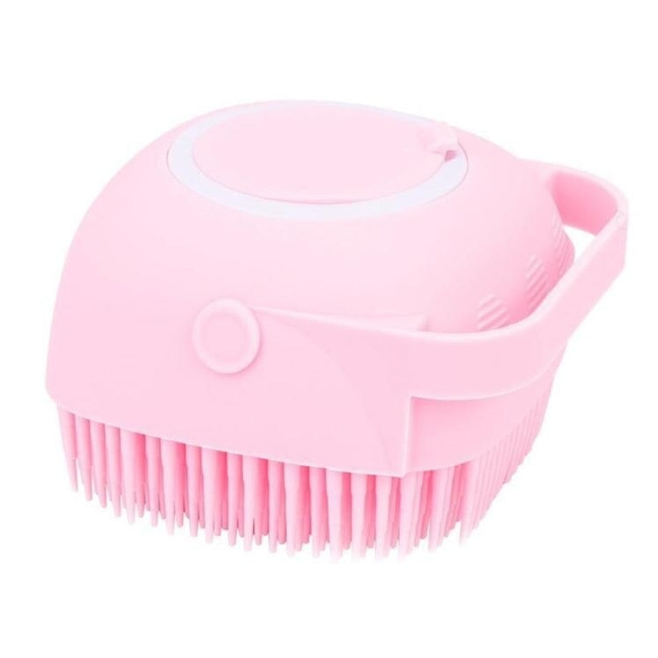 Burete din Silicon Soft pentru Curatare Corporala, Capilara, Rezervor 80ml pentru Sampon, Gel de Dus, 8.5 x 8 x 5.5 cm, Roz