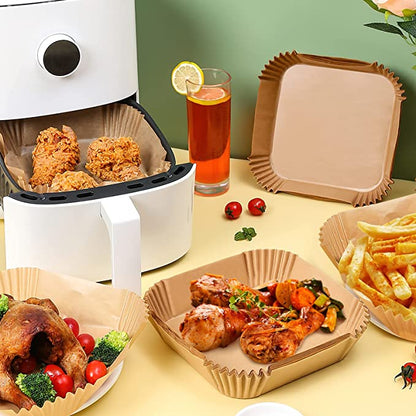 Set 100 hartii copt air fryer, Termorezistent, Maro