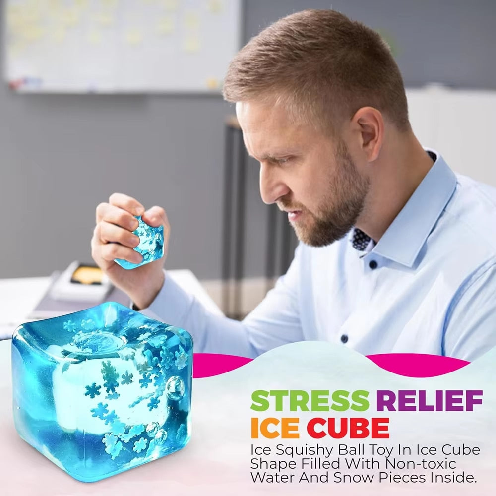 Jucarie Squeezing & Fidgeting cu Miscare Interactiva si Lumini Fosforescente | Ice Cube Anti-Stres Reversibil (Fulgi de Zapad