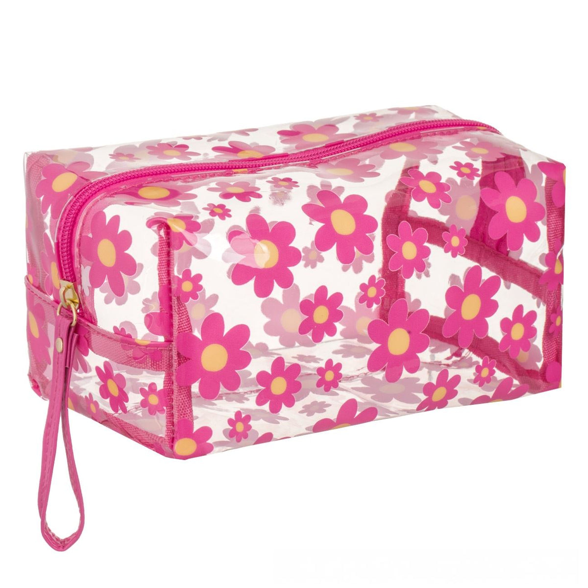 Portfard de vara transparent fucsia cu model margarete 19x10.5x10.5cm