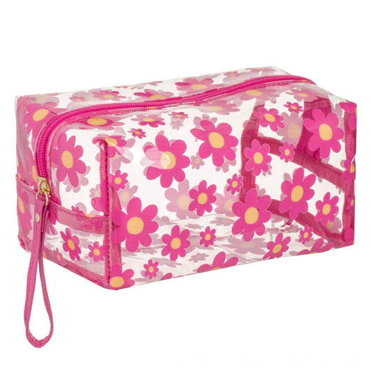 Portfard de vara transparent fucsia cu model margarete 19x10.5x10.5cm