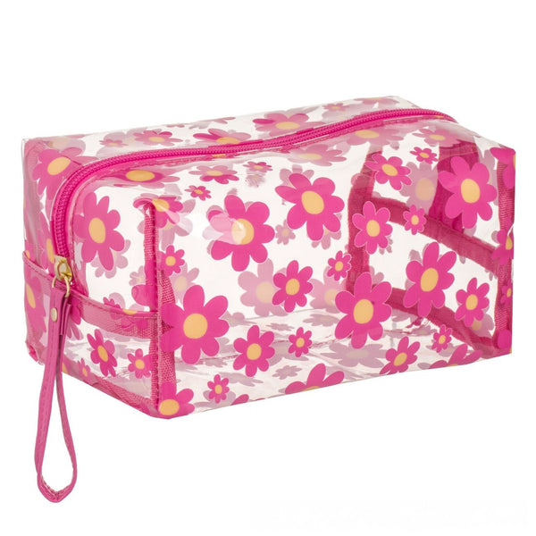 Portfard de vara transparent fucsia cu margarete, 19 x 10,5 cm